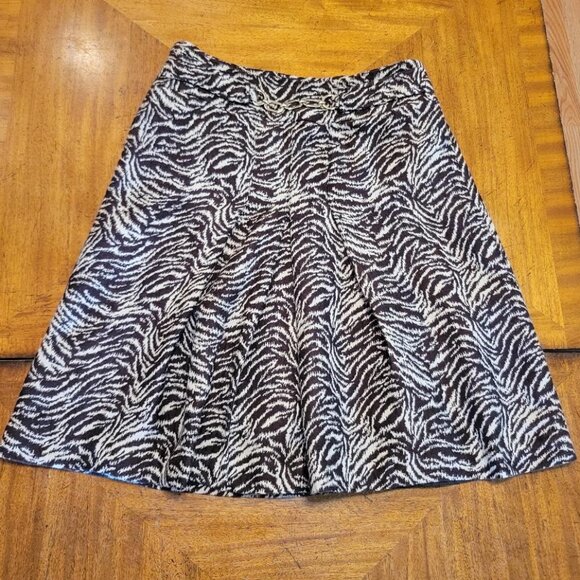 Ann Taylor Brown & Cream Wool Blend High Waist Pleated Skirt - Picture 1 of 14